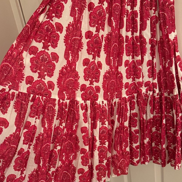 Cara Cara Red and White Floral Smocked Maxi Dress with Puff Sleeves and pockets - Picture 6 of 10